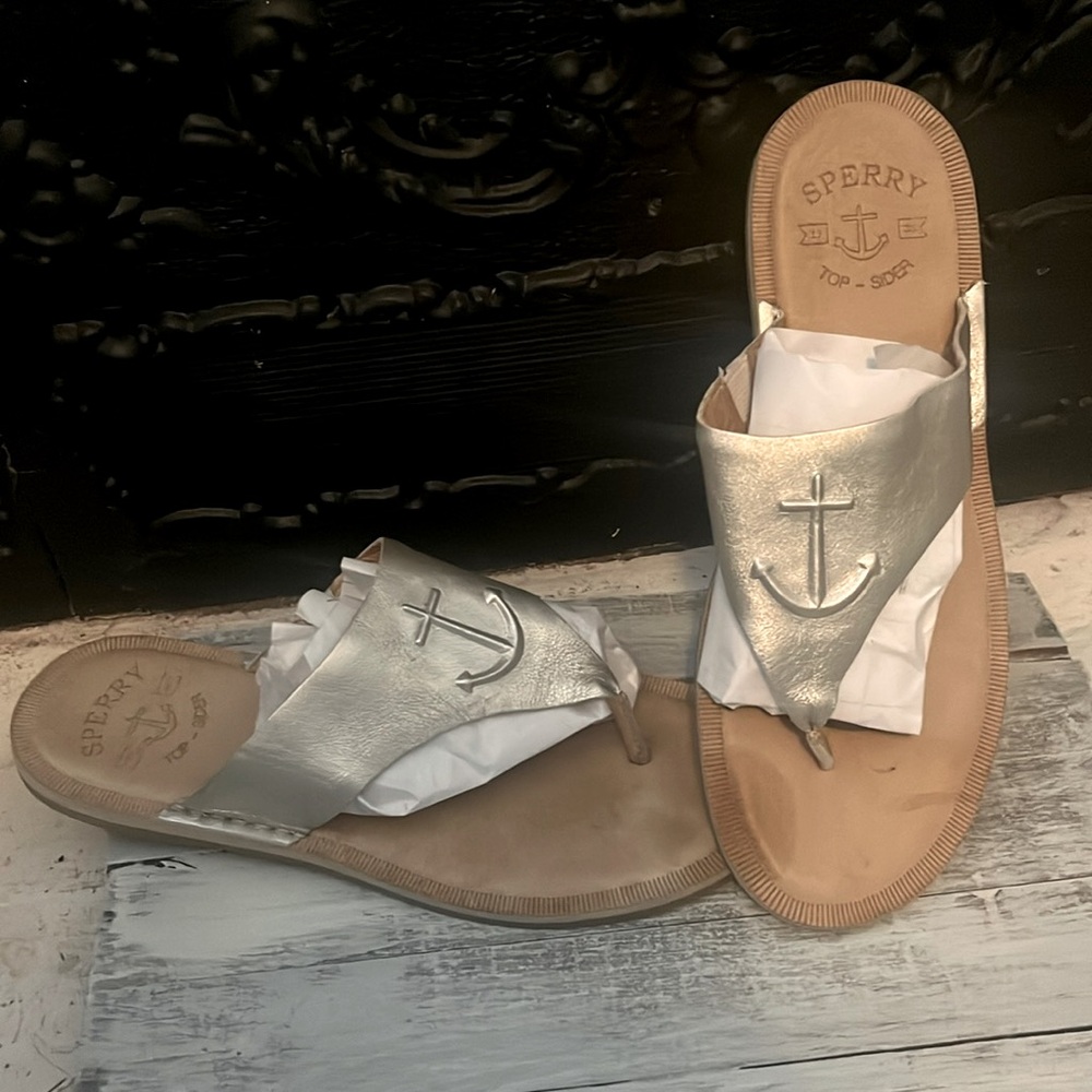 Sperry Nautical silver thong sandal